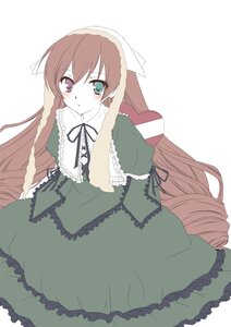 Rating: Safe Score: 0 Tags: 1girl blush brown_hair dress drill_hair frills green_dress green_eyes heterochromia image long_hair long_sleeves looking_at_viewer red_eyes ribbon simple_background solo suiseiseki twin_drills very_long_hair white_background User: admin