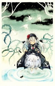 Rating: Safe Score: 0 Tags: 1girl bird closed_eyes commentary_request cross dress facing_viewer feathers flower frills gothic_lolita hairband image lolita_fashion long_hair long_sleeves painting_(medium) ripples rose rozen_maiden silver_hair solo standing suigintou tetuankyo thorns traditional_media wading water watercolor_(medium) wings User: admin
