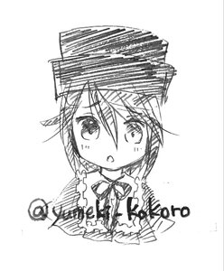 Rating: Safe Score: 0 Tags: 1girl blush eyebrows_visible_through_hair hair_between_eyes hair_ornament hairclip hat image looking_at_viewer monochrome ribbon short_hair simple_background sketch solo souseiseki striped traditional_media white_background User: admin