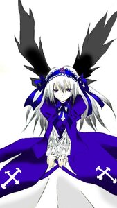 Rating: Safe Score: 0 Tags: 1girl black_wings dress flower frills hairband image juliet_sleeves long_hair long_sleeves looking_at_viewer puffy_sleeves ribbon rose silver_hair solo suigintou white_background wings User: admin