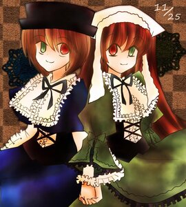 Rating: Safe Score: 0 Tags: 2girls brown_hair dress frills green_dress green_eyes hat head_scarf heterochromia holding_hands image long_hair long_sleeves looking_at_viewer multiple_girls pair red_eyes rib3bcm short_hair siblings sisters smile souseiseki suiseiseki twins User: admin