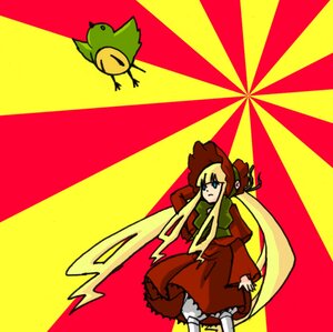 Rating: Safe Score: 0 Tags: 1girl blonde_hair blue_eyes bonnet bow bowtie dress full_body green_bow green_neckwear image long_hair long_sleeves red_dress shinku sidelocks simple_background solo standing very_long_hair yellow_background User: admin