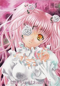 Rating: Safe Score: 0 Tags: 1girl eyepatch flower frills hair_flower hair_ornament image kirakishou long_hair marker_(medium) pink_hair rose smile solo traditional_media white_flower white_rose yellow_eyes User: admin