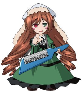 Rating: Safe Score: 0 Tags: 1girl :d blush_stickers brown_hair dress drill_hair full_body green_dress green_eyes heterochromia image long_hair long_sleeves open_mouth red_eyes simple_background smile solo suiseiseki twin_drills very_long_hair white_background User: admin