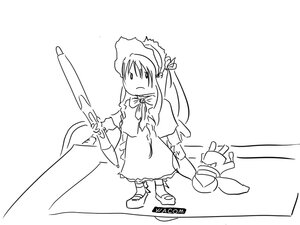 Rating: Safe Score: 0 Tags: 1girl capelet dress full_body greyscale hat image long_hair long_sleeves monochrome shinku simple_background solo standing white_background User: admin