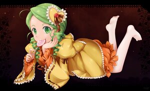 Rating: Safe Score: 3 Tags: 1girl auto_tagged barefoot candy commentary_request dress drill_hair flower food frills gothic_lolita green_eyes green_hair hair_ornament head_rest heart highres image kanaria letterboxed lolita_fashion lollipop long_sleeves lying mtyy orange_dress pantyhose photoshop_(medium) ribbon rose rozen_maiden smile solo swirl_lollipop twin_drills twintails white_legwear User: admin