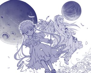 Rating: Safe Score: 0 Tags: 2girls bird crescent_moon dress feathered_wings feathers flower full_moon gloves greyscale image long_hair long_sleeves monochrome moon multiple_girls night pair petals rose shinku suigintou sun very_long_hair wings User: admin
