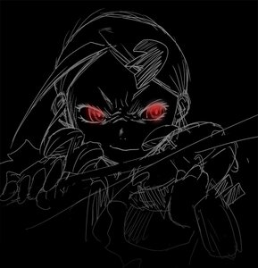 Rating: Safe Score: 0 Tags: 1girl black_background gloves image kanaria monochrome red_eyes solo spot_color weapon User: admin