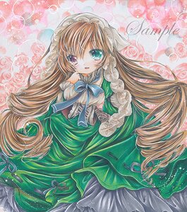 Rating: Safe Score: 0 Tags: 1girl blush bow braid brown_hair dress drill_hair flower frills green_dress green_eyes hat heterochromia image long_hair long_sleeves looking_at_viewer solo suiseiseki traditional_media very_long_hair watercolor_(medium) User: admin