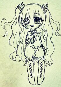 Rating: Safe Score: 0 Tags: 1girl blush boots cross-laced_footwear flower full_body hair_ornament image kirakishou knee_boots long_hair monochrome open_mouth smile solo traditional_media twintails very_long_hair User: admin
