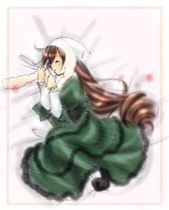 Rating: Safe Score: 0 Tags: 1girl brown_hair closed_eyes dress full_body green_dress hat image long_hair long_sleeves solo suiseiseki very_long_hair User: admin