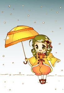 Rating: Safe Score: 0 Tags: 1girl :d bloomers bow dress drill_hair full_body green_eyes green_hair holding_umbrella image kanaria long_sleeves open_mouth parasol rain raincoat ringlets rubber_boots smile snow snowing solo standing twin_drills umbrella water_drop User: admin