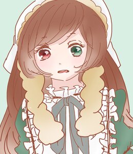 Rating: Safe Score: 0 Tags: 1girl bangs blush brown_hair dress eyebrows_visible_through_hair frills green_background green_dress green_eyes image long_hair looking_at_viewer maid open_mouth simple_background solo suiseiseki upper_body User: admin