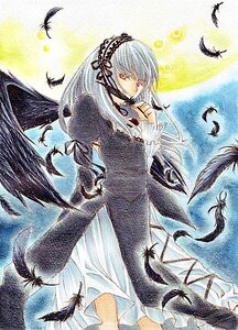 Rating: Safe Score: 0 Tags: 1girl bird black_dress black_feathers black_wings crow dove dress feathered_wings feathers flower frilled_sleeves frills hairband image long_hair long_sleeves looking_at_viewer red_eyes seagull silver_hair solo suigintou white_feathers wings User: admin