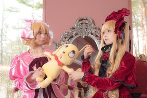 Rating: Safe Score: 0 Tags: blonde_hair blue_eyes bonnet bow dress flower long_hair multiple_cosplay rose shinku stuffed_animal tagme User: admin