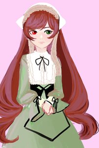 Rating: Safe Score: 0 Tags: 1girl black_ribbon brown_hair dress green_dress green_eyes heterochromia image long_hair long_sleeves looking_at_viewer red_eyes ribbon simple_background solo suiseiseki very_long_hair User: admin