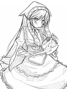 Rating: Safe Score: 0 Tags: 1girl blush frills greyscale image long_hair monochrome solo suiseiseki User: admin