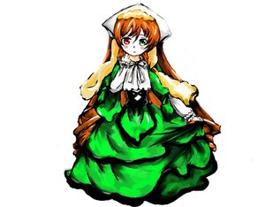 Rating: Safe Score: 0 Tags: 1girl blush dress green_dress green_eyes head_scarf heterochromia image long_hair long_sleeves looking_at_viewer red_eyes simple_background solo suiseiseki twintails very_long_hair white_background User: admin