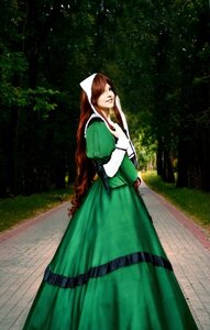 Rating: Safe Score: 0 Tags: 1girl brown_hair closed_eyes dress green_dress long_hair long_sleeves solo standing suiseiseki very_long_hair User: admin