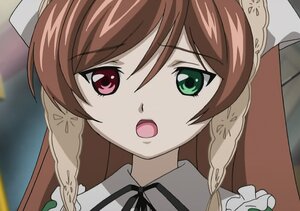 Rating: Safe Score: 0 Tags: 1girl :o braid brown_hair close-up green_eyes hat hong_meiling image long_hair looking_at_viewer open_mouth red_eyes ribbon solo suiseiseki twin_braids User: admin