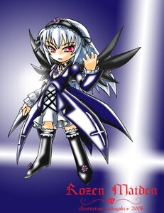 Rating: Safe Score: 0 Tags: 1girl dress frills full_body hairband image juliet_sleeves knee_boots long_sleeves looking_at_viewer rose silver_hair solo standing suigintou thighhighs wings User: admin