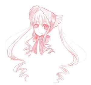 Rating: Safe Score: 0 Tags: 1girl blush bow bowtie drill_hair image long_hair looking_at_viewer monochrome ringlets shinku sidelocks simple_background smile solo twin_drills twintails white_background User: admin