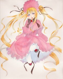 Rating: Safe Score: 0 Tags: 1girl blonde_hair blue_eyes blush bonnet bow dress drill_hair image long_hair long_sleeves shinku solo traditional_media twintails very_long_hair watercolor_(medium) User: admin