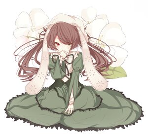 Rating: Safe Score: 0 Tags: 1girl alternate_hairstyle bad_id bad_pixiv_id brown_eyes brown_hair covering_mouth dress flower green_dress hand_over_own_mouth heterochromia image long_hair long_sleeves looking_at_viewer meet_neet red_eyes ribbon rozen_maiden sitting solo striped striped_background suiseiseki twintails vertical_stripes very_long_hair wariza User: admin
