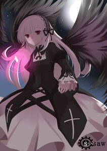 Rating: Safe Score: 0 Tags: 1girl black_dress black_ribbon black_wings dress feathered_wings feathers frills full_moon hairband image juliet_sleeves long_hair long_sleeves looking_at_viewer moon night puffy_sleeves red_eyes ribbon silver_hair sky smile solo suigintou very_long_hair wings User: admin