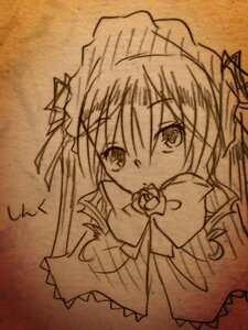 Rating: Safe Score: 0 Tags: 1girl eyebrows_visible_through_hair flower image long_hair long_sleeves looking_at_viewer monochrome rose shinku solo traditional_media User: admin