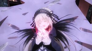 Rating: Safe Score: 0 Tags: 1girl :d black_dress black_ribbon black_wings building closed_eyes dress frilled_sleeves frills hairband image long_hair long_sleeves open_mouth outdoors ribbon silver_hair smile solo suigintou very_long_hair wings User: admin