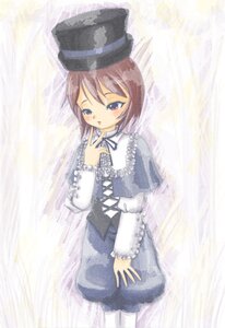 Rating: Safe Score: 0 Tags: 1girl black_ribbon blue_dress brown_hair dress frills hat image long_sleeves looking_at_viewer ribbon short_hair solo souseiseki User: admin