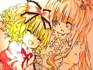 Rating: Safe Score: 0 Tags: 2girls blonde_hair blunt_bangs bow closed_eyes hina_ichigo hinaichigo image kirakishou long_hair multiple_girls open_mouth pair smile traditional_media User: admin