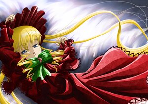 Rating: Safe Score: 0 Tags: 1girl blonde_hair blue_eyes bow bowtie dress frills green_bow image long_hair long_sleeves looking_at_viewer red_dress shinku solo twintails very_long_hair User: admin