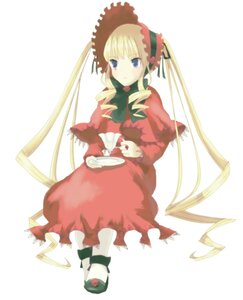 Rating: Safe Score: 0 Tags: 1girl blonde_hair blue_eyes blush bonnet bow bowtie cup dress drill_hair full_body holding holding_cup image long_hair long_sleeves looking_at_viewer red_dress saucer shinku simple_background sitting solo tea teacup twin_drills very_long_hair white_background User: admin