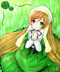 Rating: Safe Score: 0 Tags: 1girl blonde_hair dress flower frills green_dress green_eyes hands_clasped heterochromia image interlocked_fingers long_hair long_sleeves looking_at_viewer own_hands_together pink_flower pink_rose red_eyes red_rose rose solo suiseiseki very_long_hair yellow_flower yellow_rose User: admin