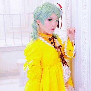 Rating: Safe Score: 0 Tags: 1girl dress flower frills green_eyes green_hair hair_flower hair_ornament kanaria lips looking_at_viewer ribbon solo yellow_dress User: admin