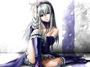 Rating: Questionable Score: 0 Tags: 1girl bare_shoulders boots breasts dress frills hairband image joints long_hair red_eyes silver_hair sitting solo suigintou thighhighs User: admin