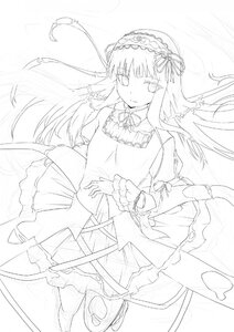 Rating: Safe Score: 0 Tags: 1girl bow dress floating_hair frills greyscale hairband image lolita_fashion lolita_hairband long_hair long_sleeves looking_at_viewer monochrome ribbon smile solo suigintou User: admin