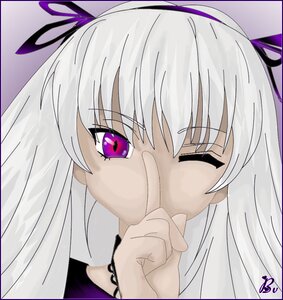 Rating: Safe Score: 0 Tags: 1girl bangs black_border eyebrows_visible_through_hair hair_ribbon image letterboxed long_hair looking_at_viewer one_eye_closed purple_eyes ribbon silver_hair solo suigintou twintails User: admin