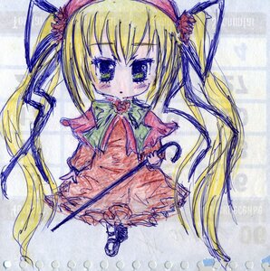 Rating: Safe Score: 0 Tags: 1girl blonde_hair bowtie dress full_body image long_hair looking_at_viewer shinku shoes solo standing traditional_media twintails very_long_hair wings User: admin