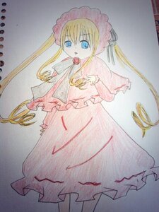 Rating: Safe Score: 0 Tags: 1girl blonde_hair blue_eyes bonnet bow bowtie capelet dress flower image long_hair long_sleeves looking_at_viewer marker_(medium) photo pink_flower rose shinku sidelocks solo standing traditional_media twintails very_long_hair User: admin