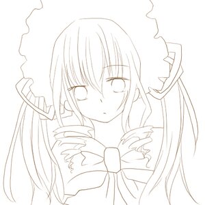 Rating: Safe Score: 0 Tags: 1girl blush bow drill_hair eyebrows_visible_through_hair greyscale hair_ribbon image lineart long_hair looking_at_viewer monochrome ribbon shinku simple_background solo twin_drills twintails upper_body white_background User: admin