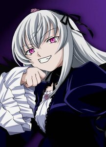 Rating: Safe Score: 0 Tags: 1girl dress evil_smile frills gothic_lolita grin hairband image lolita_fashion long_hair long_sleeves looking_at_viewer silver_hair smile solo suigintou teeth upper_body User: admin