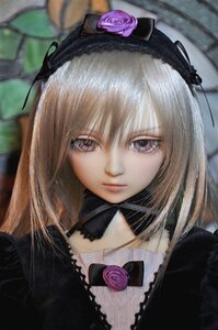 Rating: Safe Score: 0 Tags: 1girl bangs black_ribbon blonde_hair blurry blurry_background closed_mouth depth_of_field doll dress flower frills gothic_lolita hairband lips lolita_fashion long_hair looking_at_viewer purple_eyes purple_flower purple_rose ribbon rose solo suigintou User: admin