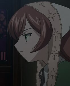Rating: Safe Score: 0 Tags: 1girl bangs black_ribbon brown_hair closed_mouth from_side green_eyes image portrait profile ribbon short_hair solo suiseiseki tattoo User: admin