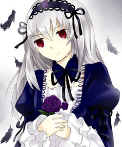 Rating: Safe Score: 0 Tags: 1girl black_feathers black_wings detached_collar dress feathers flower frilled_sleeves frills hairband image long_hair long_sleeves looking_at_viewer puffy_sleeves red_eyes ribbon rose silver_hair solo suigintou tears wings User: admin