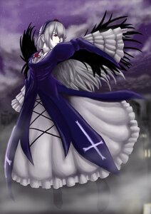 Rating: Safe Score: 0 Tags: 1girl black_wings dress frilled_dress frills hairband image long_hair long_sleeves red_eyes silver_hair sky solo star_(sky) suigintou wings User: admin