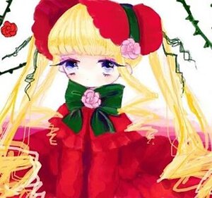 Rating: Safe Score: 0 Tags: 1girl blonde_hair blue_eyes bonnet bow bowtie dress flower green_bow hat image long_hair long_sleeves looking_at_viewer pink_bow pink_rose red_dress rose shinku solo twintails User: admin