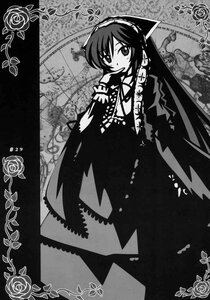 Rating: Safe Score: 0 Tags: 1girl doujinshi doujinshi_#21 dress flower greyscale hairband image long_sleeves monochrome multiple rose short_hair solo User: admin